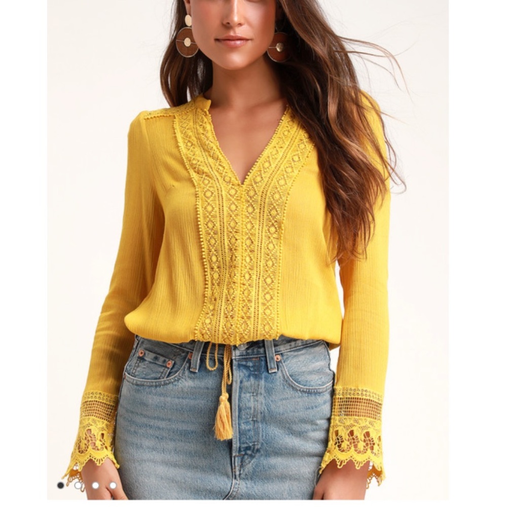 Bali Daydream Golden Yellow Lace Long Sleeve Top L